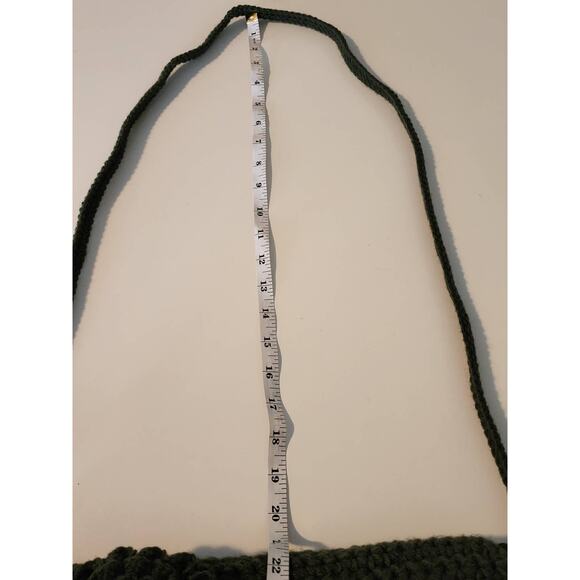 Hand Knit Green Crocheted Crossbody Purse with Floral Rosette Flap Closure - Picture 8 of 8